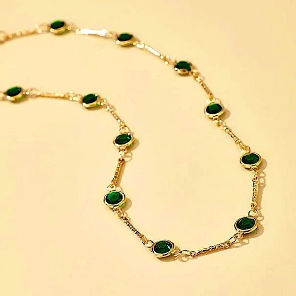 Gold Emerald Green Zircon Choker - Picture 2 of 9